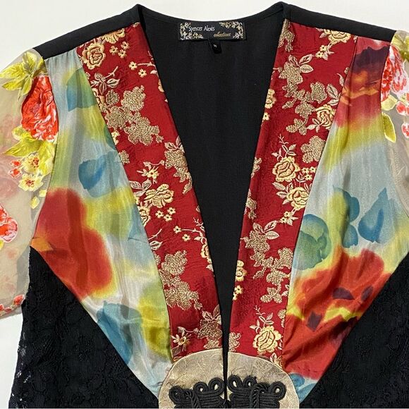 Vintage Spencer Alexis Silk Blend Kimono Style Floral Lace Blouse/Jacket  Size M - Picture 4 of 16